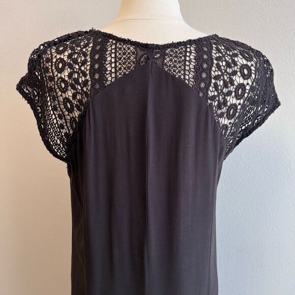 Soft Surroundings Womens Medium Maxi Dress Black Lace Trim Cap Sleeves V Neck - Picture 6 of 12